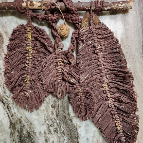 New handmade macrame leaf decor. 11x9, brown and gold. - Picture 2 of 3